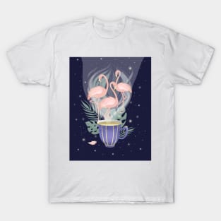 Beautiful Pink Flamingo Exotic Tea Time T-Shirt